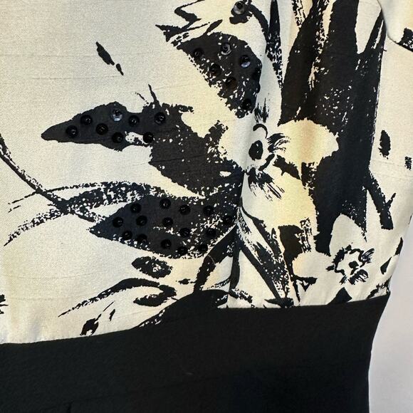 Tahari Black White Floral Peplum Waist Square Neckline Knee Length Dress 12 - Picture 4 of 6